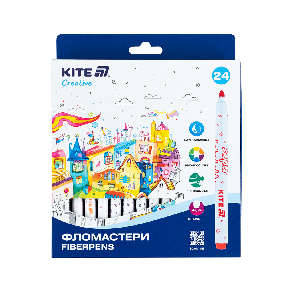 Фломастери Kite Creative Superwashable 24 кольорів (K-1153) - фото 1 Фломастери Kite Creative Superwashable 24 кольорів (K-1153) - фото 1