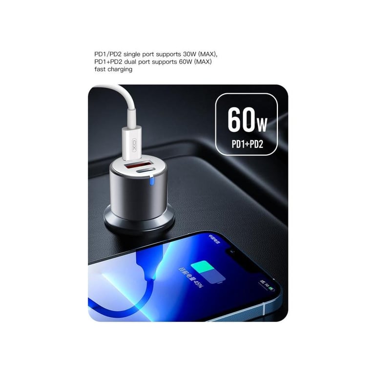 Зарядний пристрій XO CC45 1 USB QC 3.0 + 2 Type-C PD (60W) Black (XO-CC45-BK) - фото 7