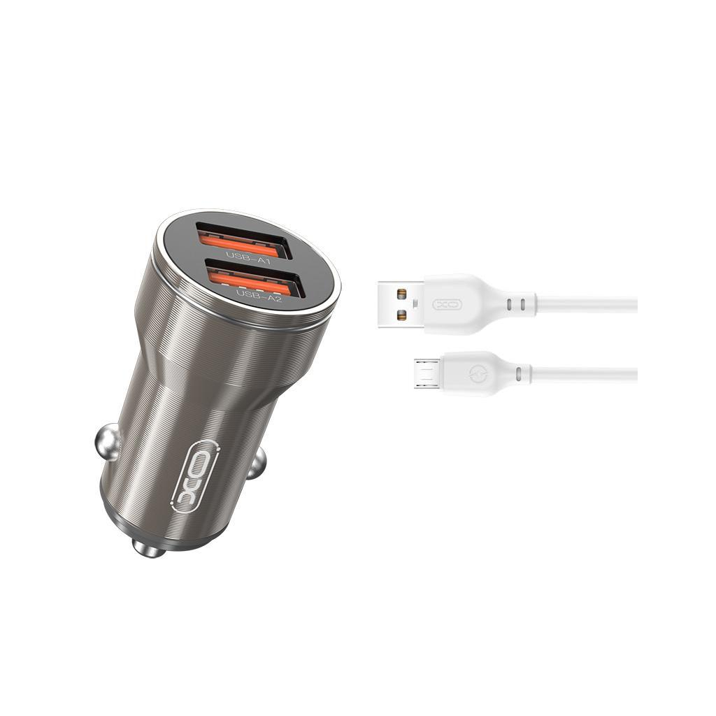 Зарядний пристрій XO CC48 2.4A/2 USB + microUSB Grey (XO-CC48m-GR) - фото 1