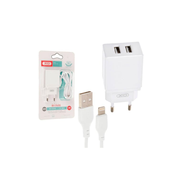 Зарядний пристрій XO L75 2USB/2.4A + Lightning White (XO-L75-L) - фото 2