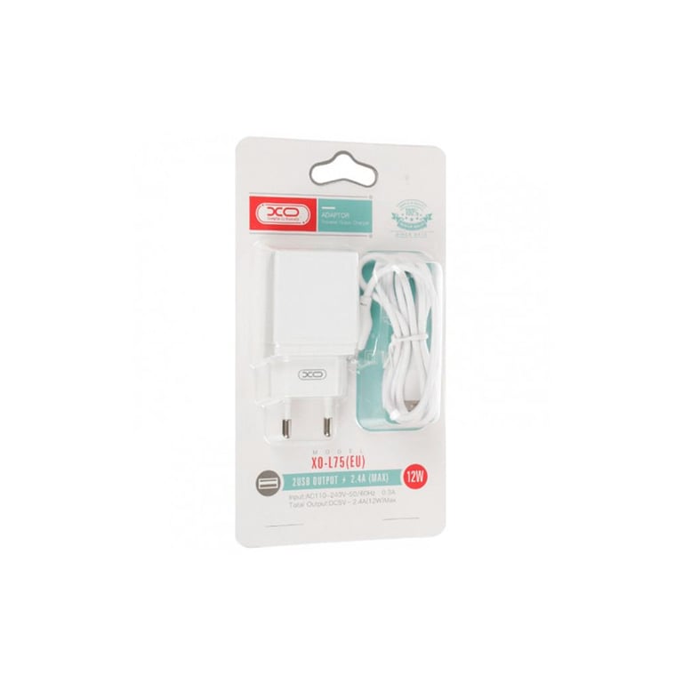 Зарядний пристрій XO L75 2USB/2.4A + Lightning White (XO-L75-L) - фото 3