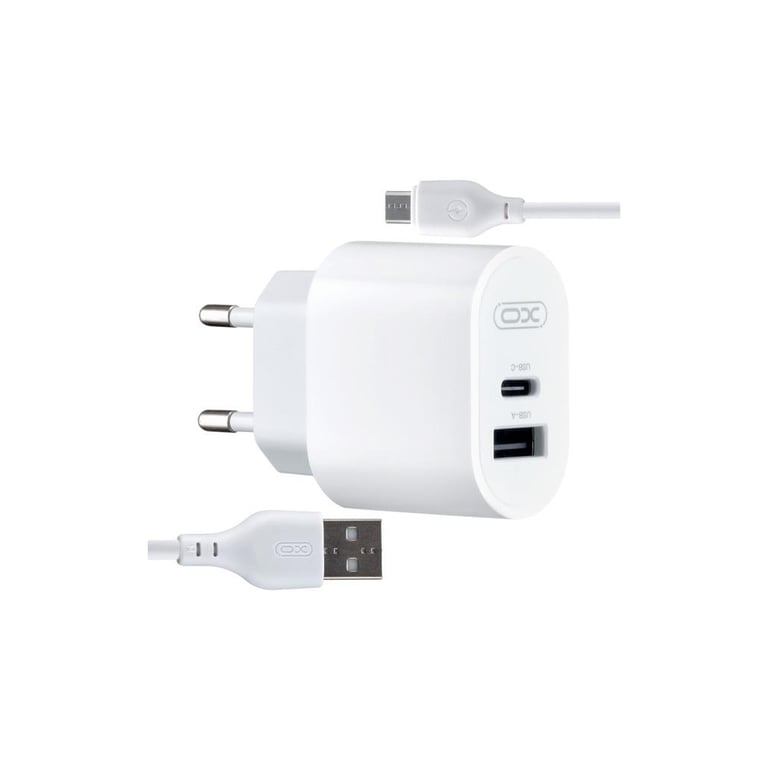 Зарядний пристрій XO L97 (1Type-C/1USB/2.4A) + USB - MicroUSB White (XO-L97-MC) - фото 1