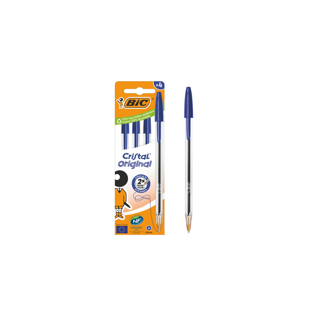 Ручка масляна Bic Cristal, синя, 4 шт (bc516332) Ручка масляна Bic Cristal, синя, 4 шт (bc516332)