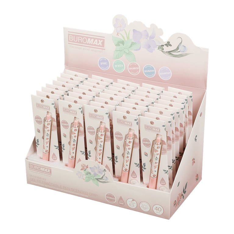 Ручка гелева Buromax автоматична BLOSSOM, 0.5 мм, ароматний грип, Троянда, сині чорнила, в блістері (BM.8368-43) - фото 3