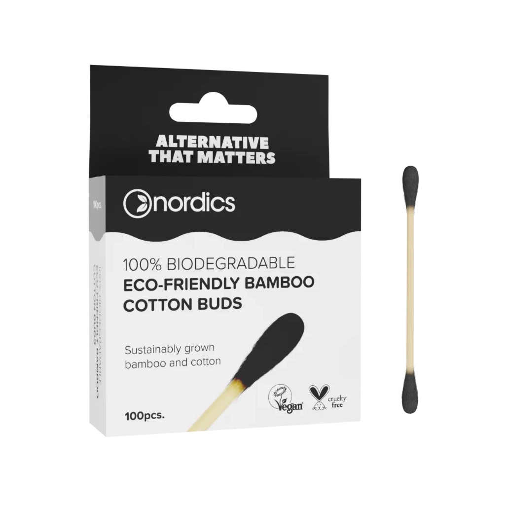 Ватні палички Nordics Бамбукові З активованим вугіллям 100 шт. (3800500324999) - фото 1