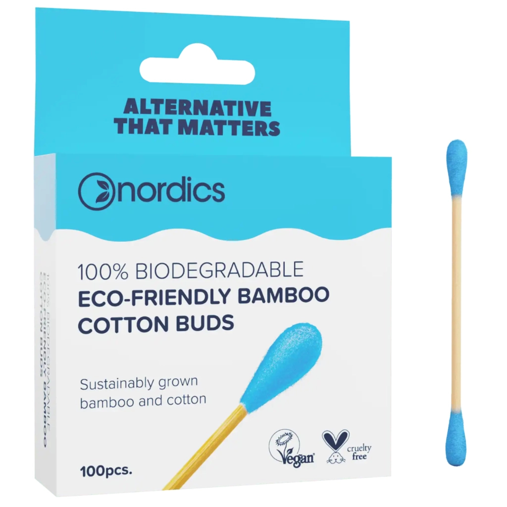Ватні палички Nordics Бамбукові Блакитні 100 шт. (3800500324418) - фото 1