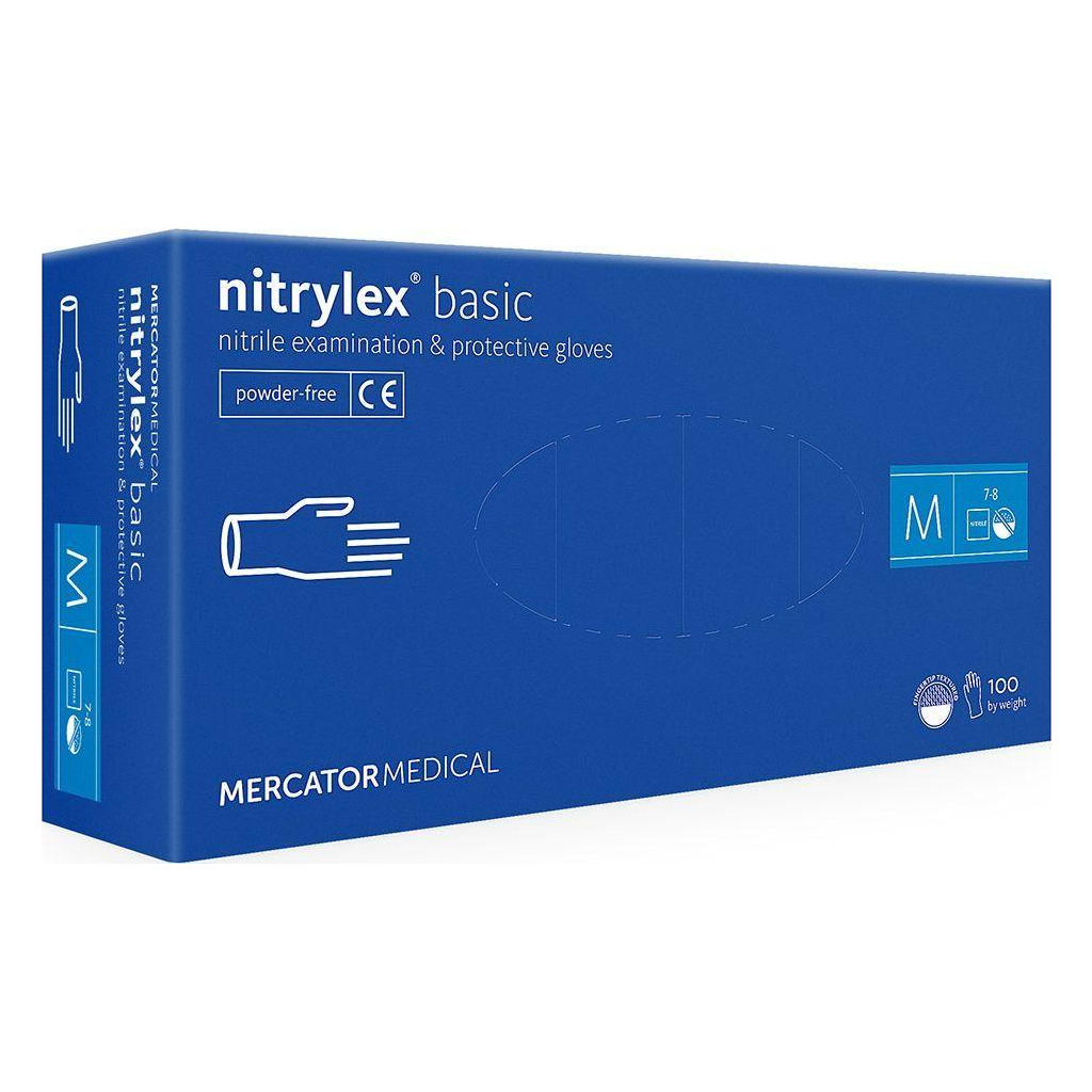 Медичні рукавички Mercator Medical Nitrylex Basic Нітрилові Неопудрені діагностичні Розмір M Сині 100 шт. (3.1006) (5906615004615) - фото 1