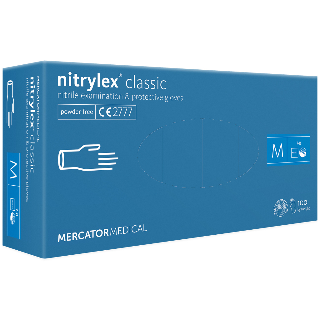 Медичні рукавички Mercator Medical Nitrylex Classic Нітрилові Неопудрені діагностичні Розмір M Сині 100 шт. (3.1010) (5906615004905) - фото 1