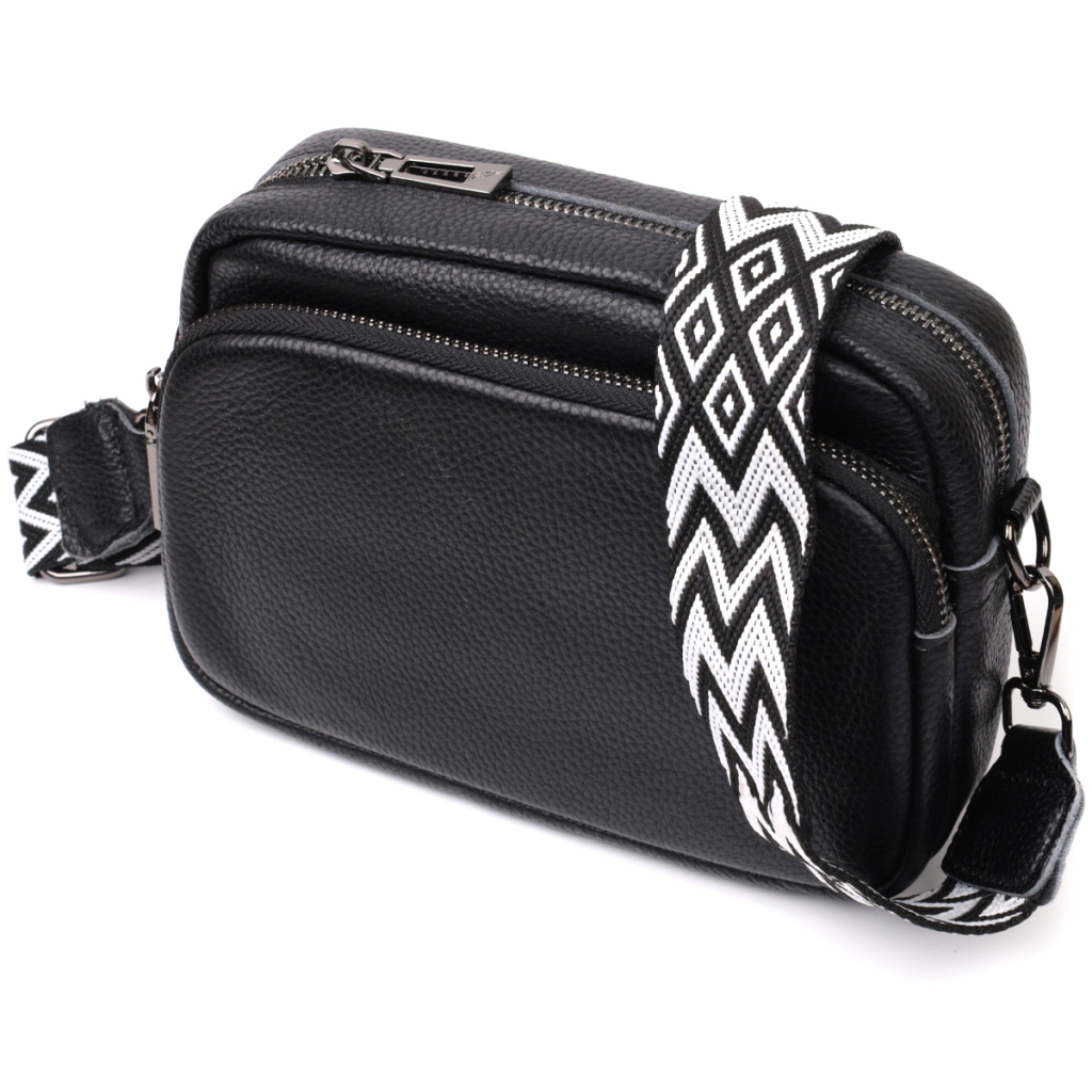 Сумка Vintage Компактна жіноча крос-боді з натуральної шкіри Чорна (22294) - фото 1 Сумка Vintage Компактна жіноча крос-боді з натуральної шкіри Чорна (22294) - фото 1