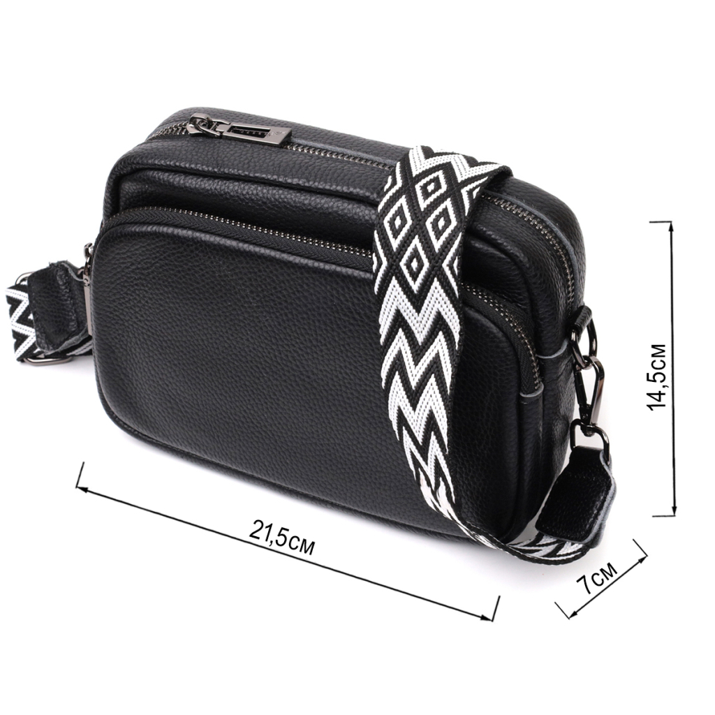 Сумка Vintage Компактна жіноча крос-боді з натуральної шкіри Чорна (22294) - фото 3 Сумка Vintage Компактна жіноча крос-боді з натуральної шкіри Чорна (22294) - фото 3