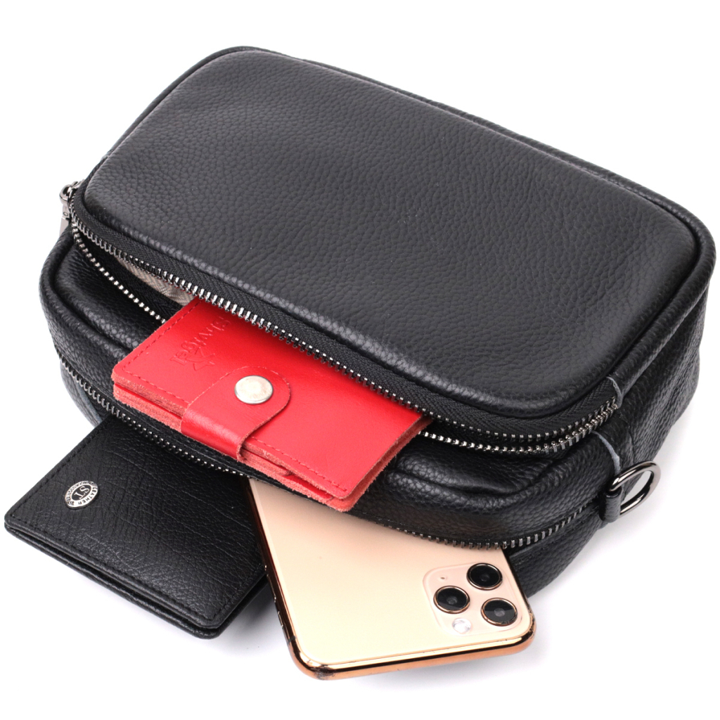 Сумка Vintage Компактна жіноча крос-боді з натуральної шкіри Чорна (22294) - фото 8 Сумка Vintage Компактна жіноча крос-боді з натуральної шкіри Чорна (22294) - фото 8