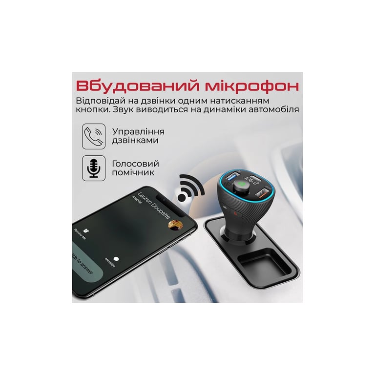 FM модулятор Promate PowerTune 38w USB-A OTG/USB-A QC3.0/USB-C PD Black (powertune-38w.black) - фото 4