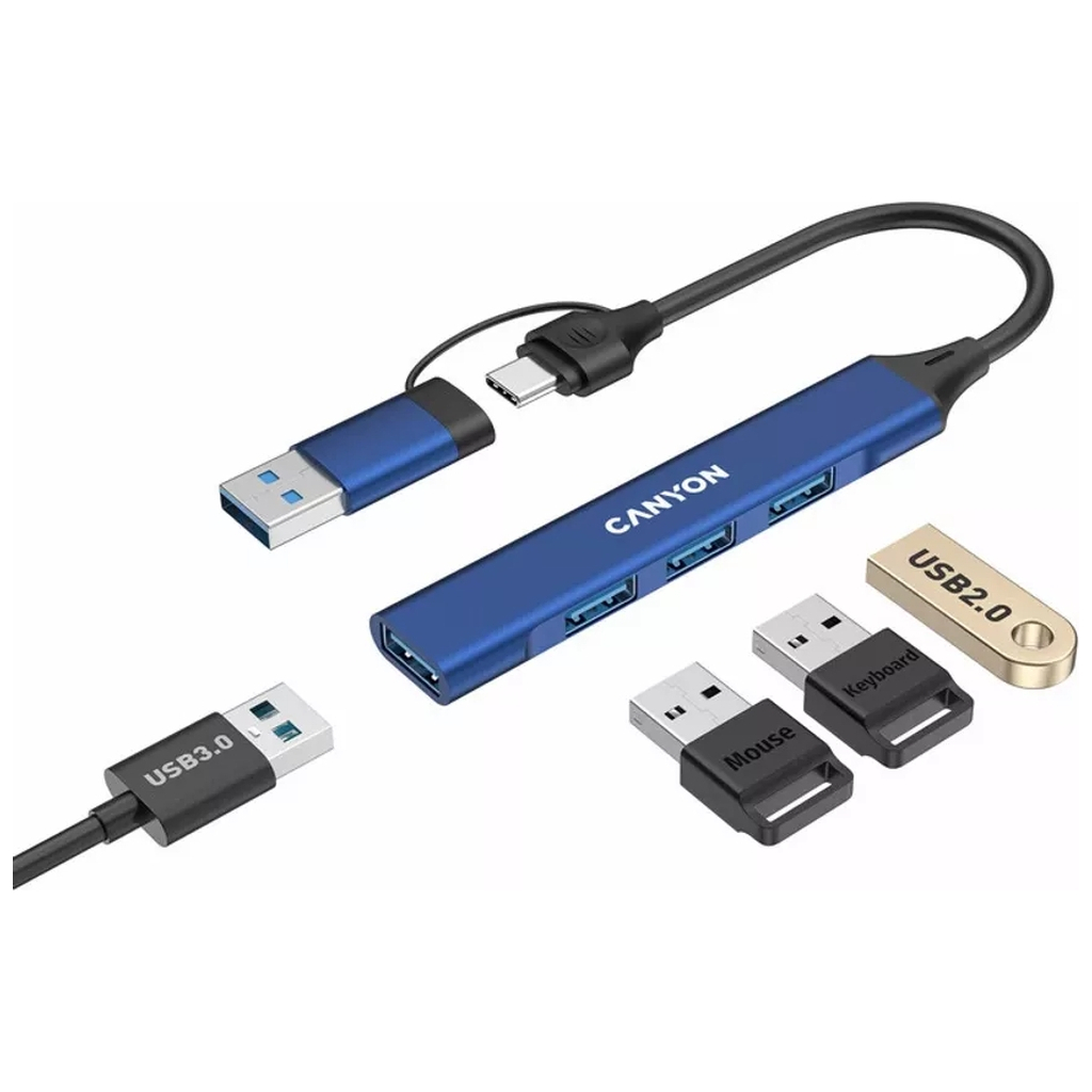 Концентратор Canyon hub DS-02 4in1 USB-A/C Blue (CNS-TDS02BL) - фото 3 Концентратор Canyon hub DS-02 4in1 USB-A/C Blue (CNS-TDS02BL) - фото 3