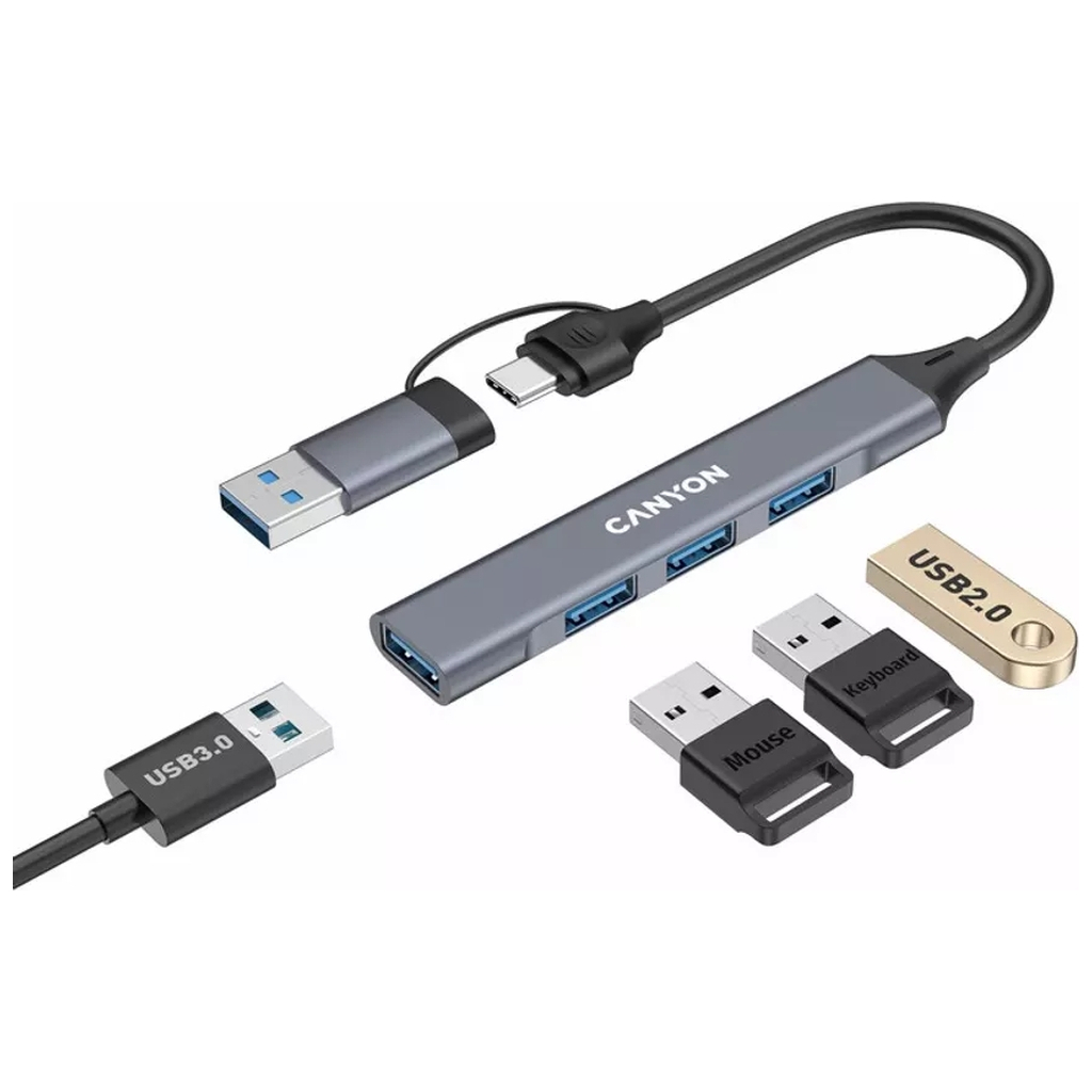 Концентратор Canyon hub DS-02 4in1 USB-A/C Grey (CNS-TDS02G) - фото 3 Концентратор Canyon hub DS-02 4in1 USB-A/C Grey (CNS-TDS02G) - фото 3