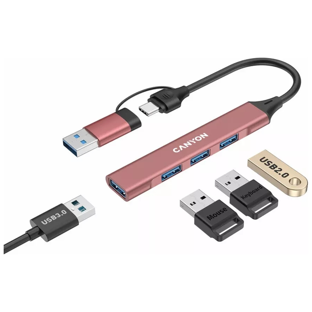 Концентратор Canyon hub DS-02 4in1 USB-A/C Pink (CNS-TDS02P) - фото 3 Концентратор Canyon hub DS-02 4in1 USB-A/C Pink (CNS-TDS02P) - фото 3
