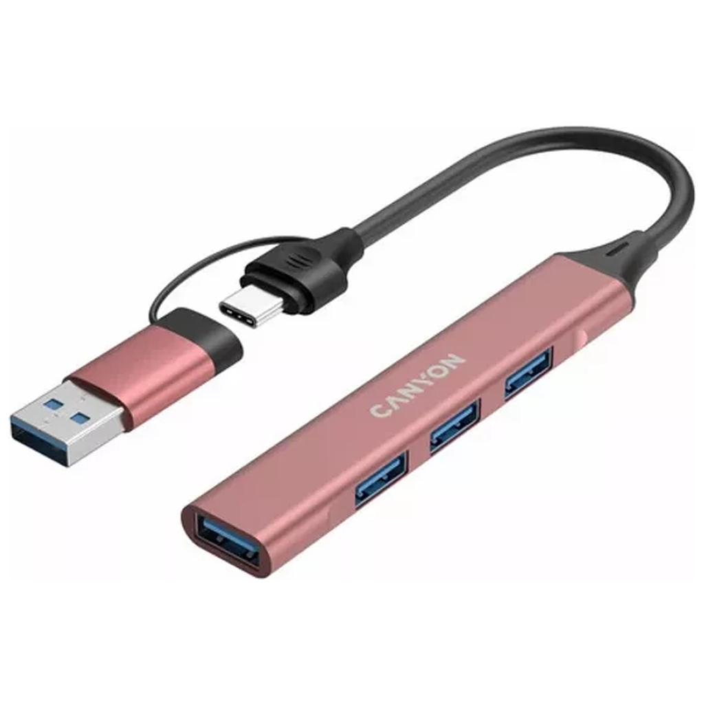 Концентратор Canyon hub DS-02 4in1 USB-A/C Pink (CNS-TDS02P) - фото 4 Концентратор Canyon hub DS-02 4in1 USB-A/C Pink (CNS-TDS02P) - фото 4