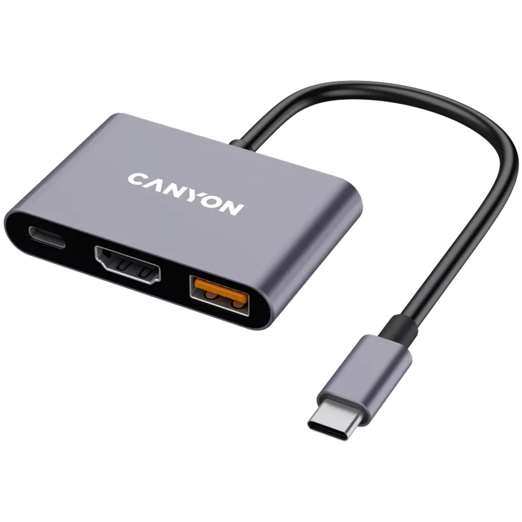 Концентратор Canyon hub DS-4 3in1 USB-C Grey (CNS-TDS4) - фото 1