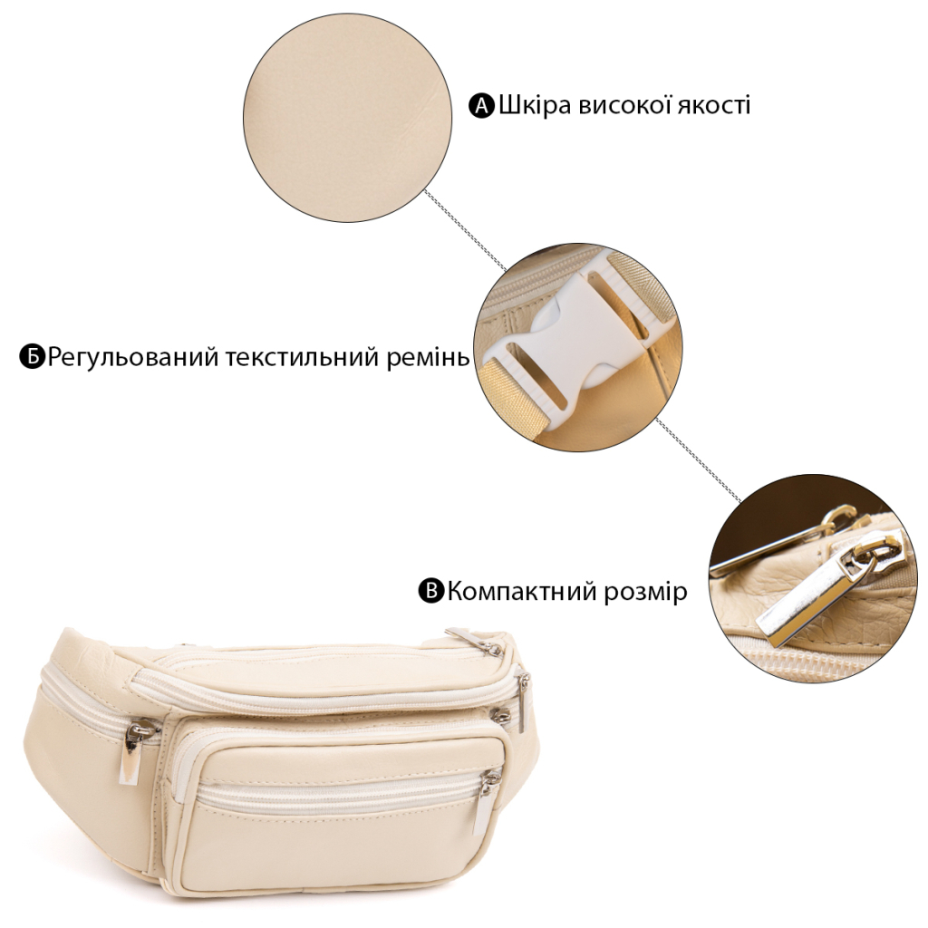 Сумка Vintage Бананка поясна унісекс Біла (20440) - фото 5 Сумка Vintage Бананка поясна унісекс Біла (20440) - фото 5