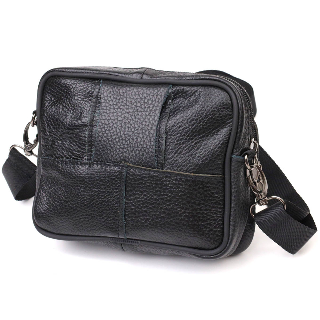 Сумка Vintage Горизонтальна поясна з натуральної шкіри Чорна (21485) - фото 2 Сумка Vintage Горизонтальна поясна з натуральної шкіри Чорна (21485) - фото 2