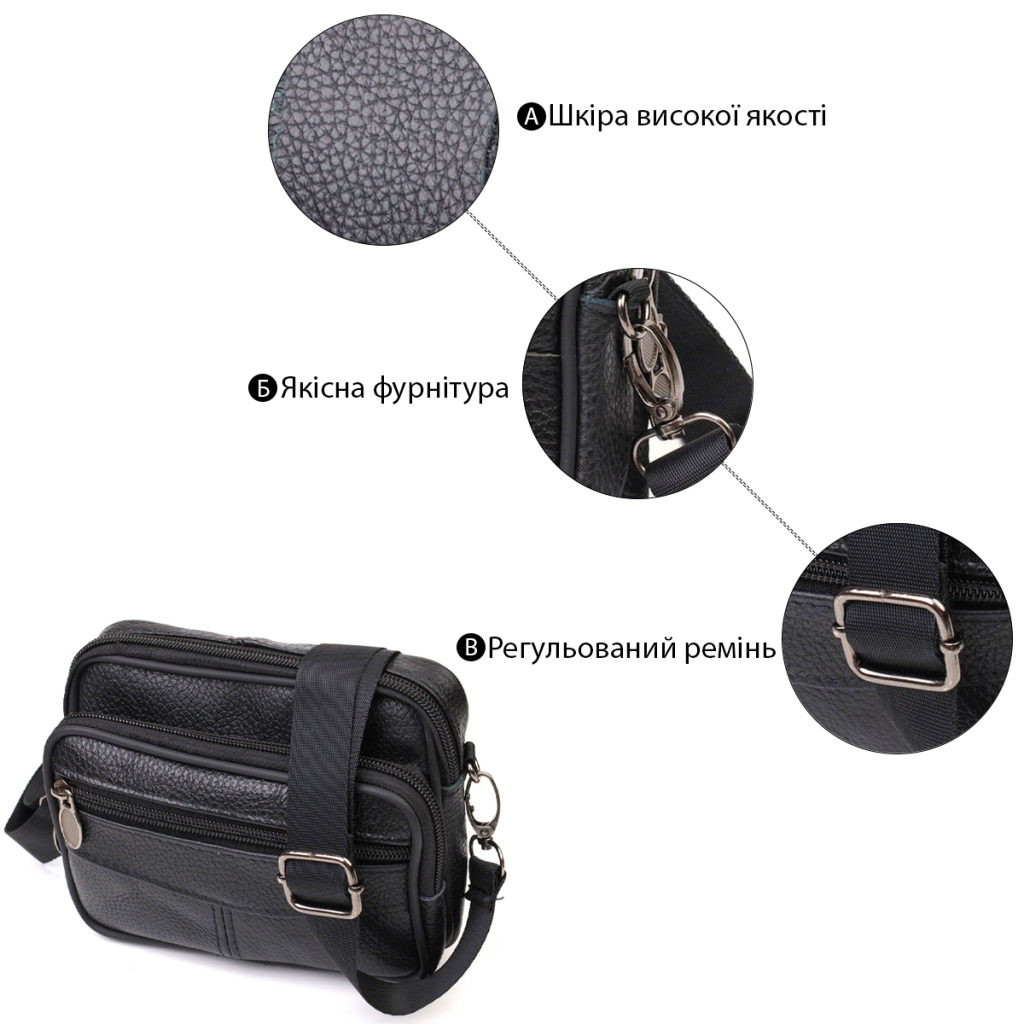 Сумка Vintage Горизонтальна поясна з натуральної шкіри Чорна (21485) - фото 4 Сумка Vintage Горизонтальна поясна з натуральної шкіри Чорна (21485) - фото 4