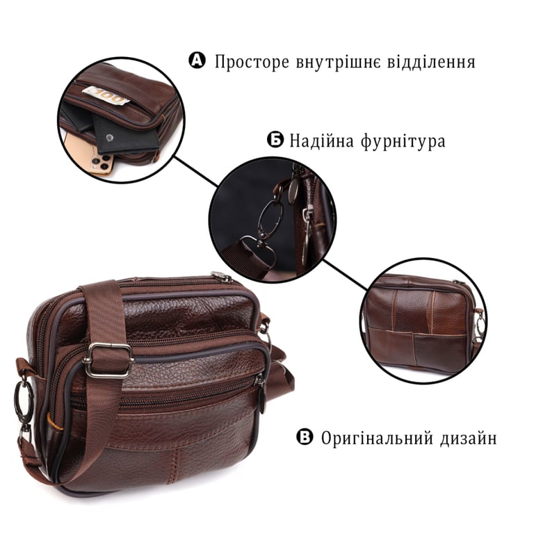 Сумка Vintage Поясна з натуральної шкіри Коричнева (21486) - фото 3