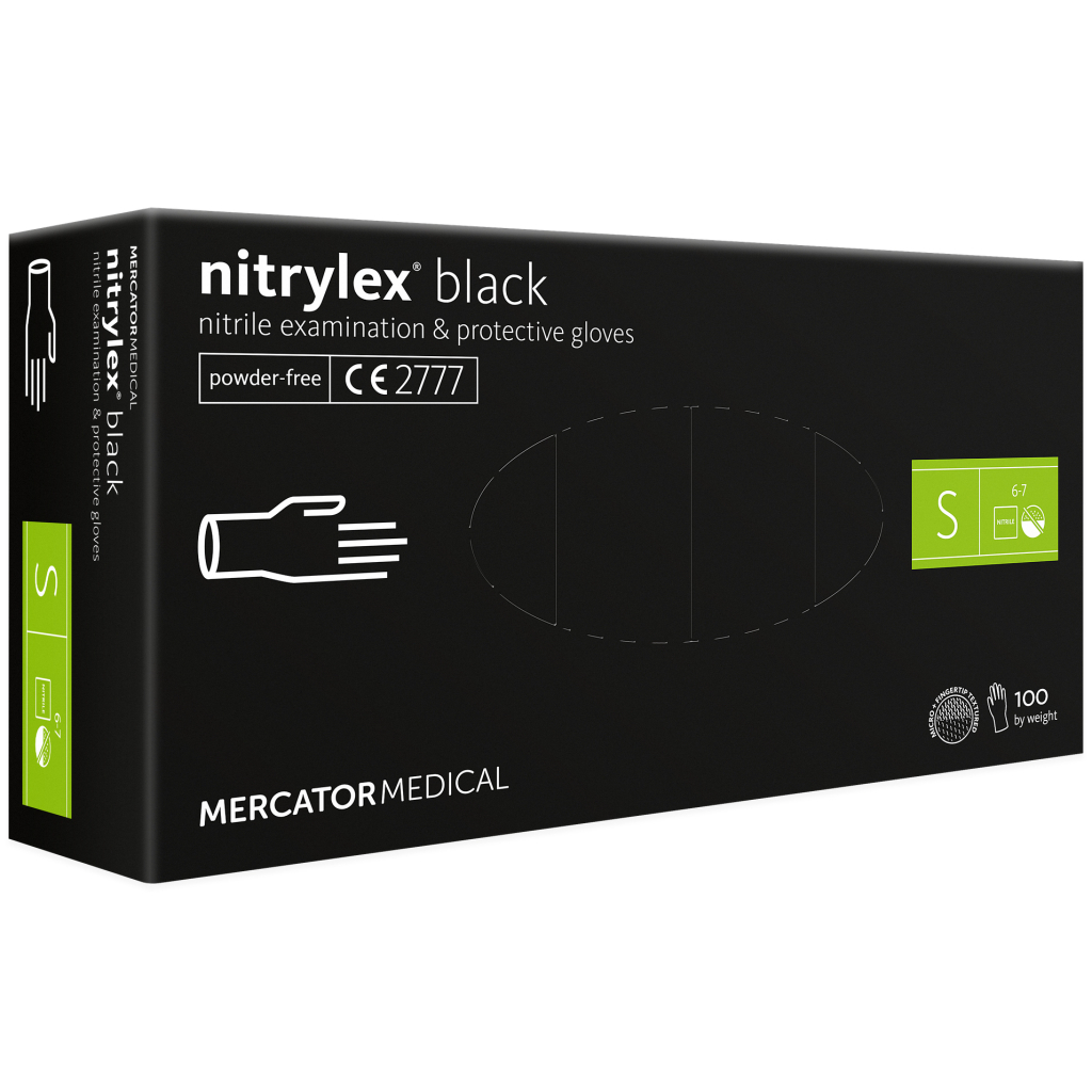 Медичні рукавички Mercator Medical Nitrylex Black Нітрилові Неопудрені діагностичні Розмір S 100 шт. Чорні (3.1017) (5906615004424) - фото 1