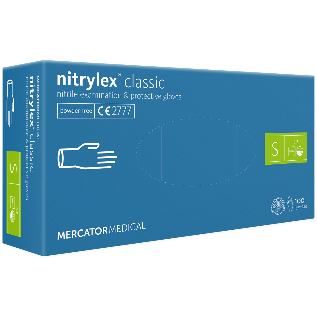 Медичні рукавички Mercator Medical Nitrylex Classic Нітрилові Неопудрені діагностичні Розмір S Сині 100 шт. (3.1009) (5906615102298) - фото 1