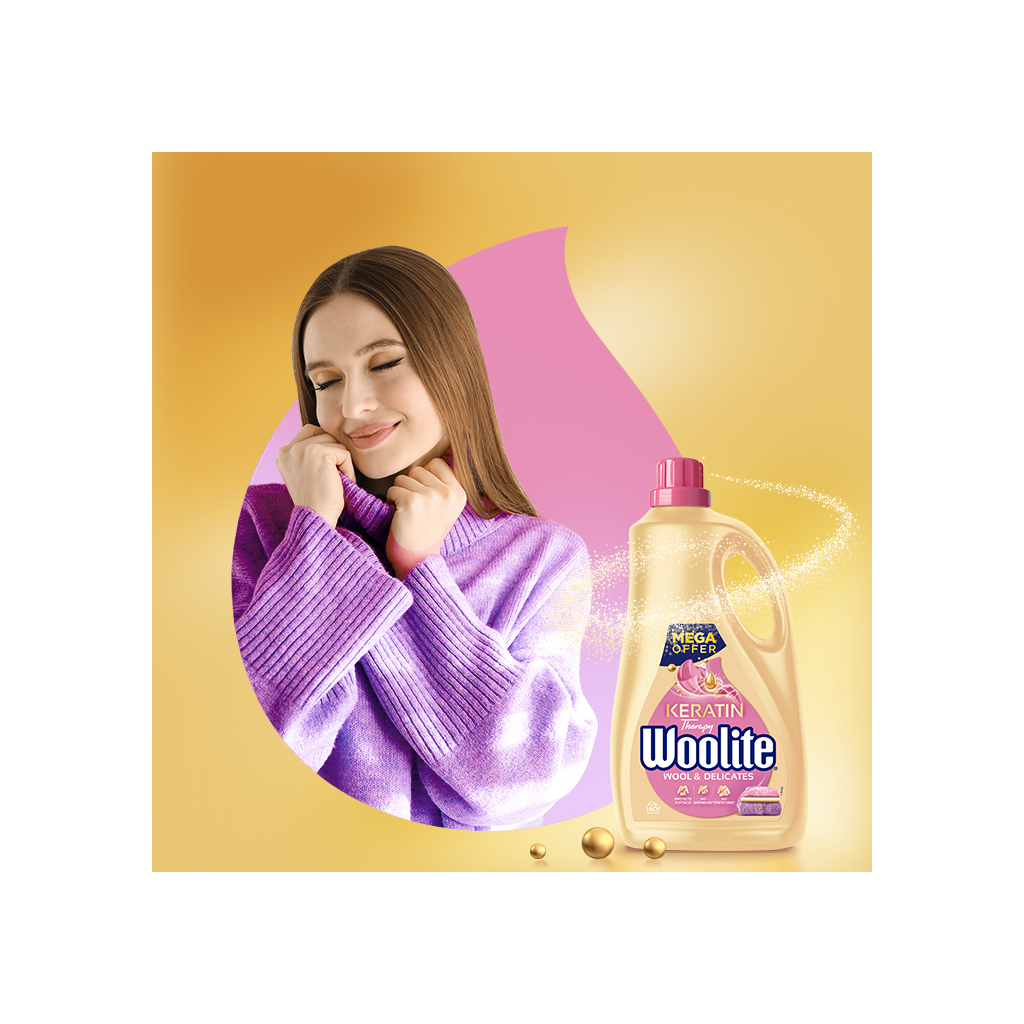 Гель для прання Woolite Для вовни та делікатних тканин З кератином 3.6 л (5900627090536) - фото 2 Гель для прання Woolite Для вовни та делікатних тканин З кератином 3.6 л (5900627090536) - фото 2
