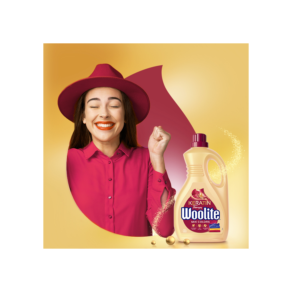 Гель для прання Woolite Для кольорових тканин З кератином 2.7 л (5900627090475) - фото 2 Гель для прання Woolite Для кольорових тканин З кератином 2.7 л (5900627090475) - фото 2