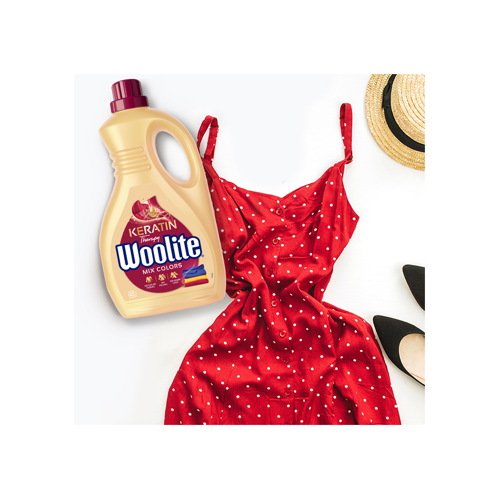 Гель для прання Woolite Для кольорових тканин З кератином 2.7 л (5900627090475) - фото 5 Гель для прання Woolite Для кольорових тканин З кератином 2.7 л (5900627090475) - фото 5