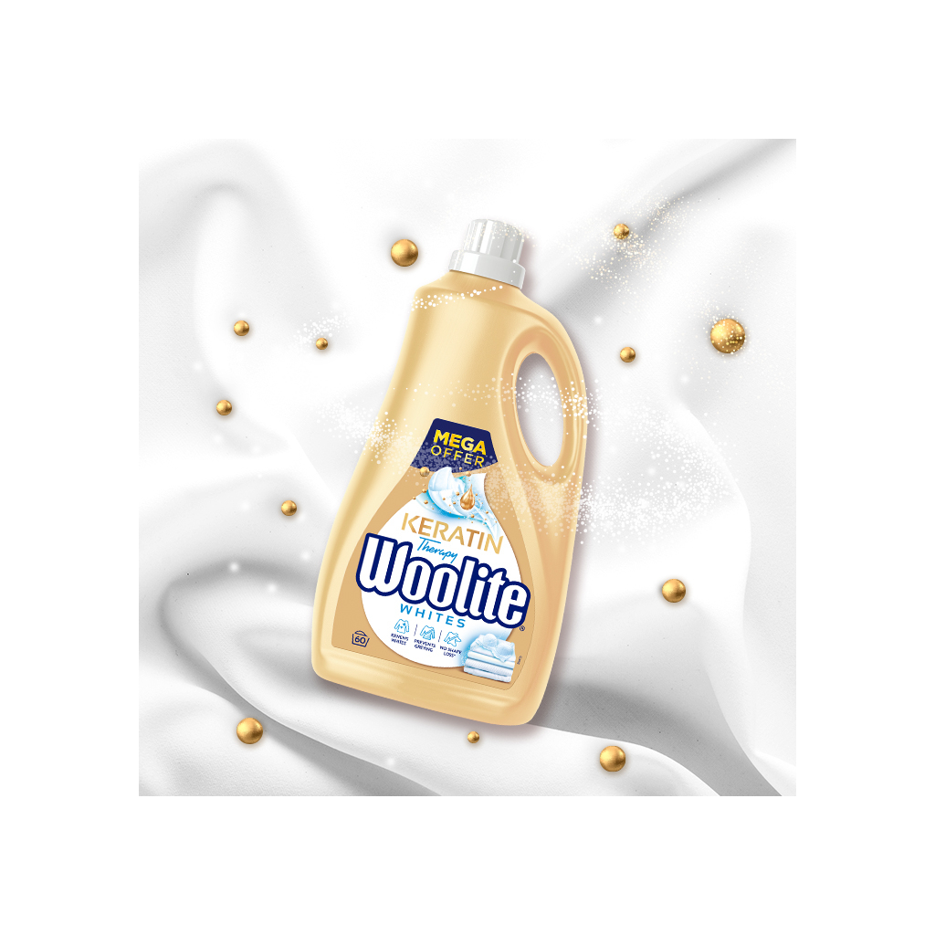 Гель для прання Woolite Для світлих та білих тканин З кератином 3.6 л (5900627090550) - фото 3 Гель для прання Woolite Для світлих та білих тканин З кератином 3.6 л (5900627090550) - фото 3