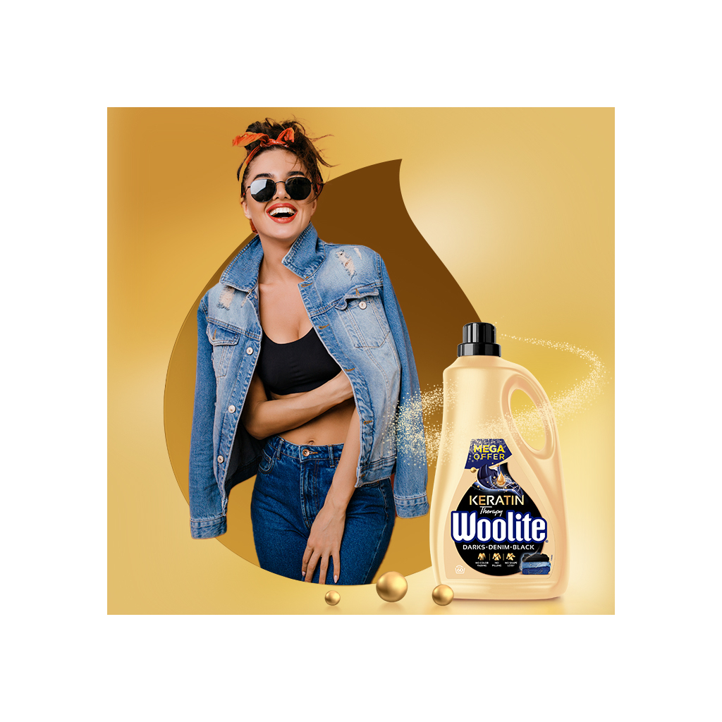 Гель для прання Woolite Для чорних, темних та джинсових тканин З кератином 3.6 л (5900627090529) - фото 2 Гель для прання Woolite Для чорних, темних та джинсових тканин З кератином 3.6 л (5900627090529) - фото 2