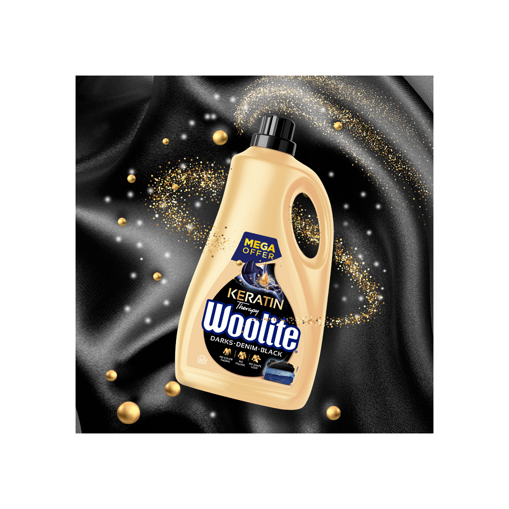 Гель для прання Woolite Для чорних, темних та джинсових тканин З кератином 3.6 л (5900627090529) - фото 3 Гель для прання Woolite Для чорних, темних та джинсових тканин З кератином 3.6 л (5900627090529) - фото 3