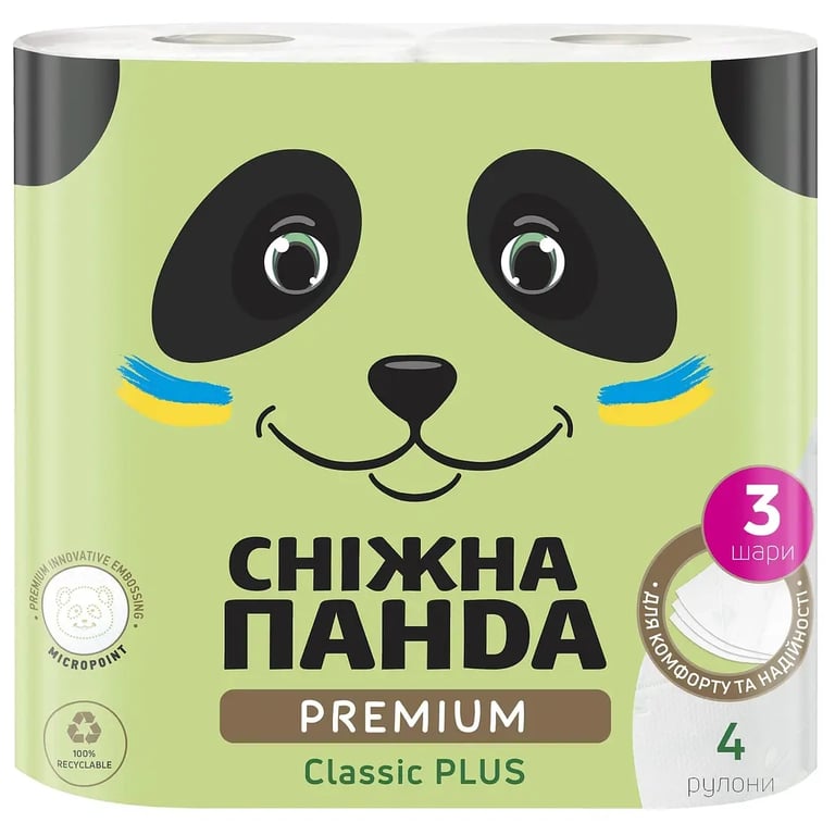 Туалетний папір Сніжна Панда Premium Classic Plus 3 шари 4 рулони (4820183972828) - фото 1
