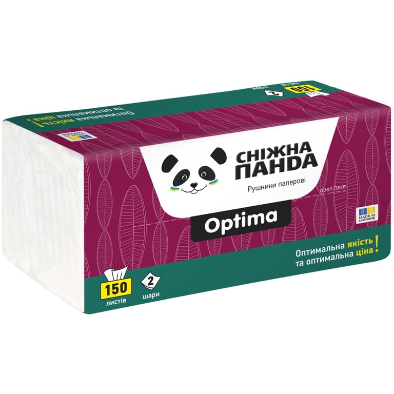 Паперові рушники Сніжна Панда Optima 2 шари 150 шт. (4820183973122)