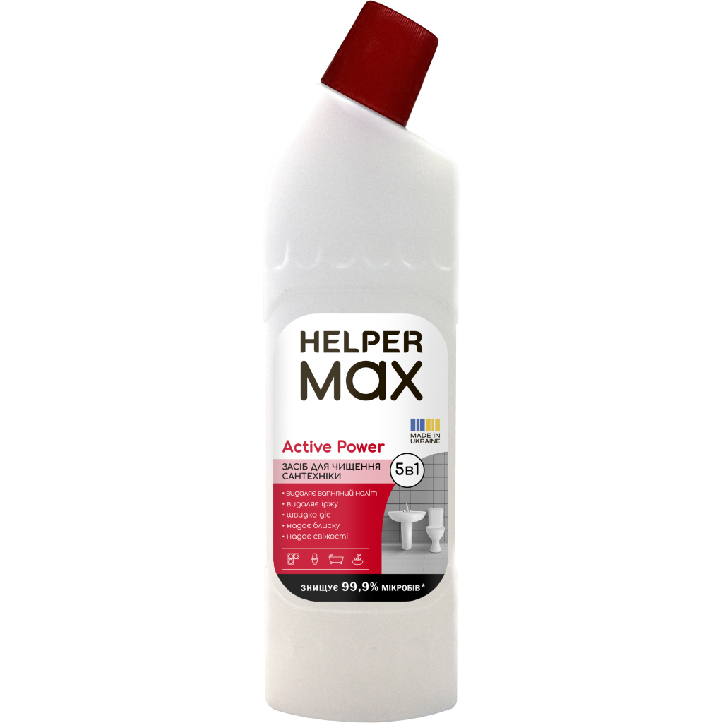 Рідина для чищення ванн Helper Max Active Power Для сантехніки 1 л (4820183972972) Рідина для чищення ванн Helper Max Active Power Для сантехніки 1 л (4820183972972)