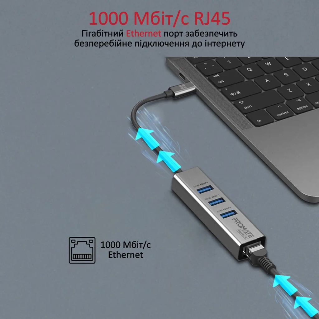 Концентратор Promate USB Hub 4 ports gigahub-c.grey (gigahub-c.grey) - фото 3 Концентратор Promate USB Hub 4 ports gigahub-c.grey (gigahub-c.grey) - фото 3