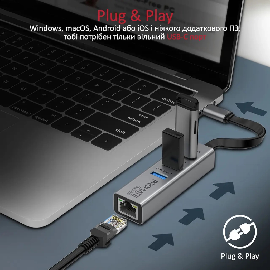 Концентратор Promate USB Hub 4 ports gigahub-c.grey (gigahub-c.grey) - фото 5 Концентратор Promate USB Hub 4 ports gigahub-c.grey (gigahub-c.grey) - фото 5