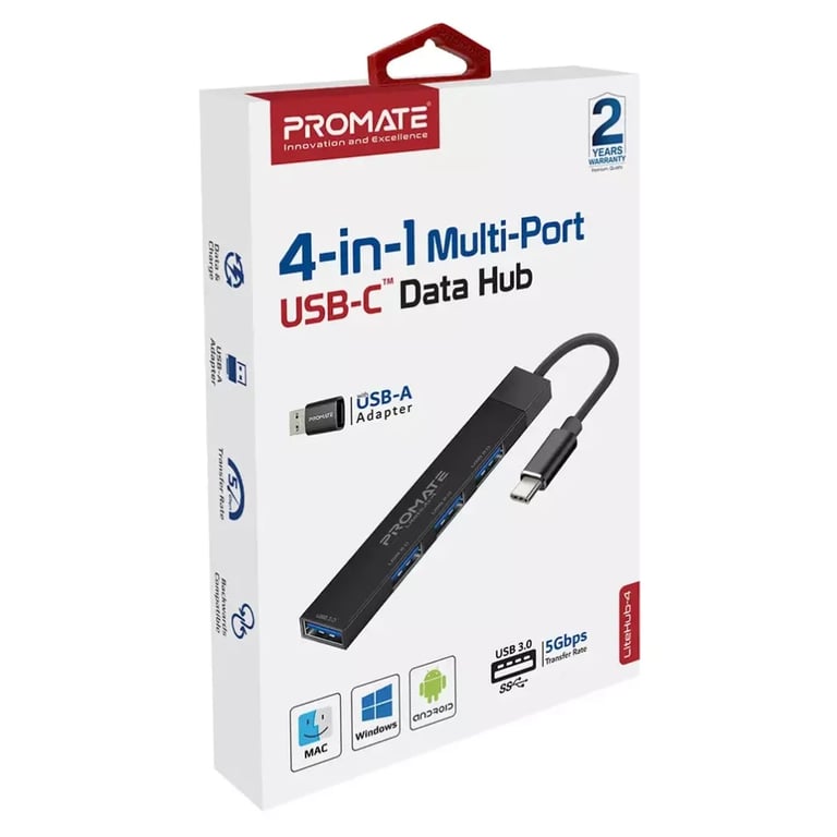 Концентратор Promate USB Hub 4 ports litehub-4.black (litehub-4.black) - фото 2