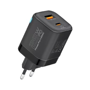 Зарядний пристрій Promate USB-C + USB-A (powerport-25ac.black) - фото 1