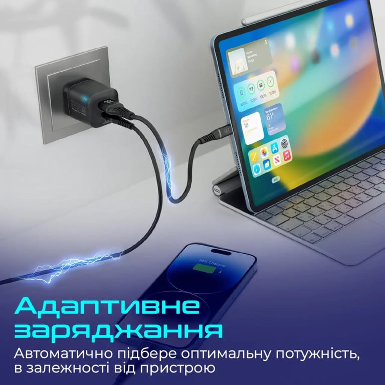 Зарядний пристрій Promate USB-C + USB-A (powerport-25ac.black) - фото 6