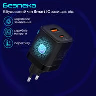 Зарядний пристрій Promate USB-C + USB-A (powerport-25ac.black) - фото 7