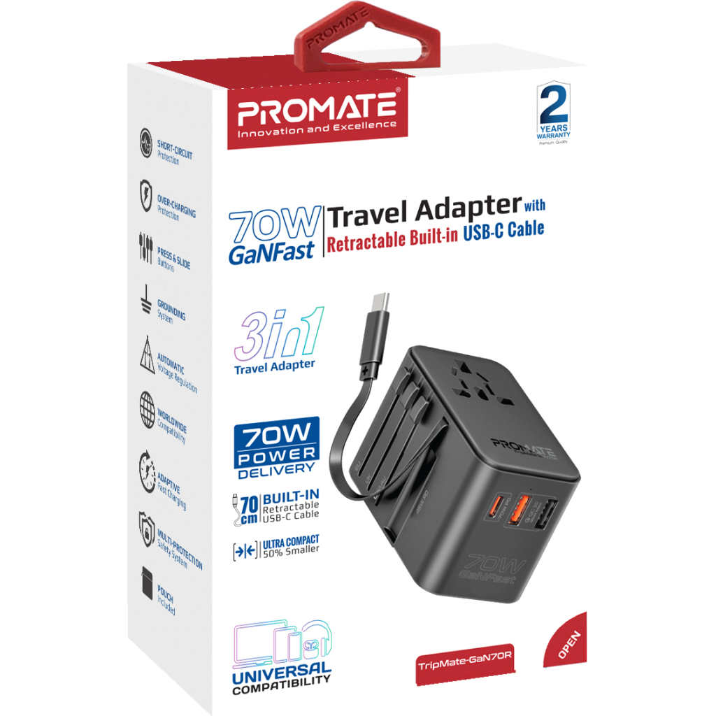 Зарядний пристрій Promate tripmate-gan70r - фото 2 Зарядний пристрій Promate tripmate-gan70r - фото 2