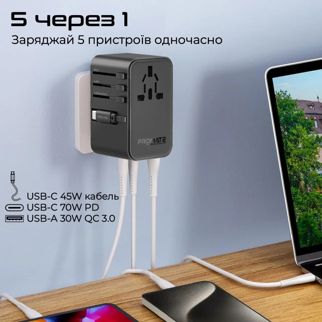 Зарядний пристрій Promate tripmate-gan70r - фото 6 Зарядний пристрій Promate tripmate-gan70r - фото 6