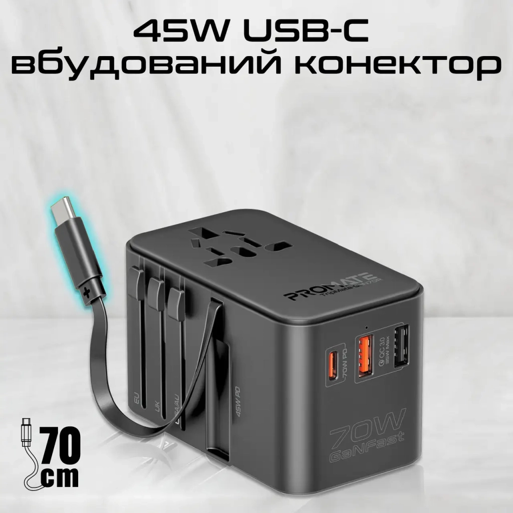 Зарядний пристрій Promate tripmate-gan70r - фото 8 Зарядний пристрій Promate tripmate-gan70r - фото 8