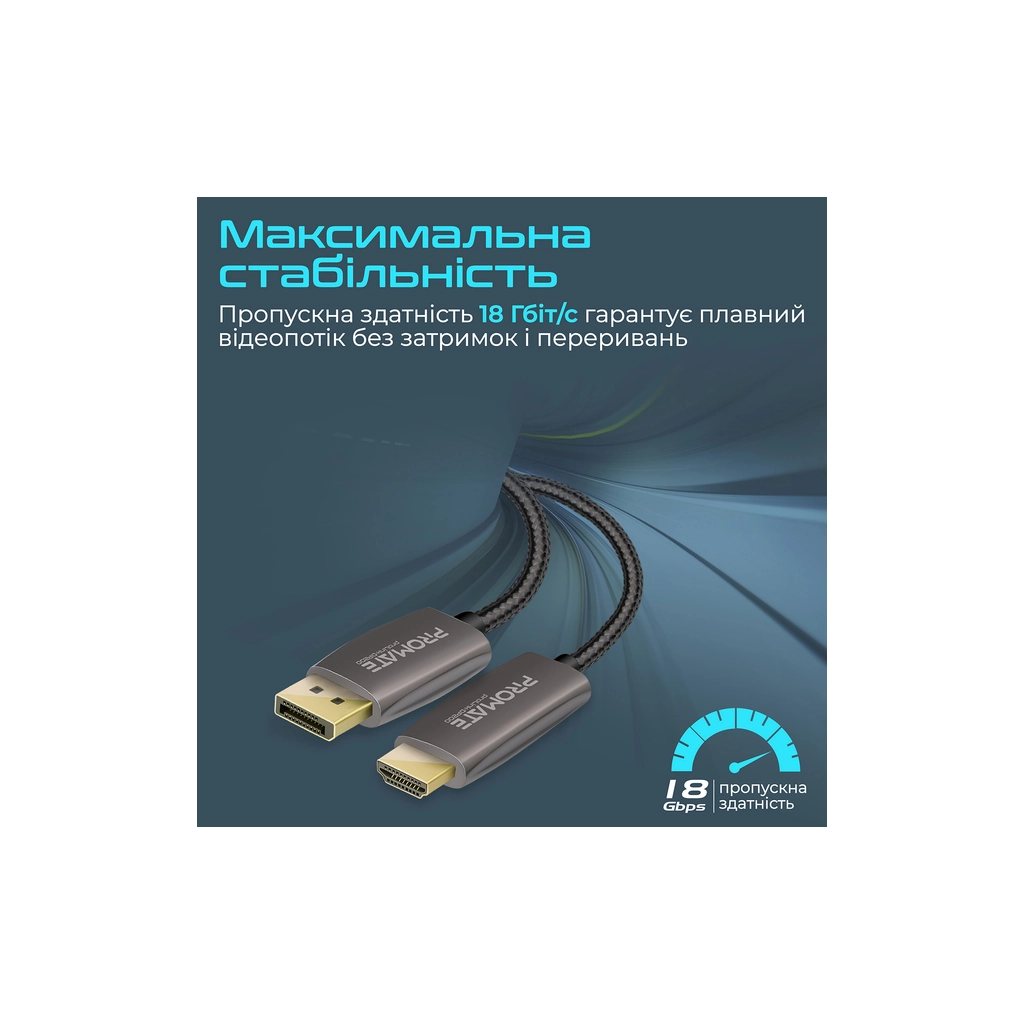 Кабель мультимедійний DisplayPort M to HDMI M 2.0m Promate (prolink-dp200.black) - фото 5 Кабель мультимедійний DisplayPort M to HDMI M 2.0m Promate (prolink-dp200.black) - фото 5