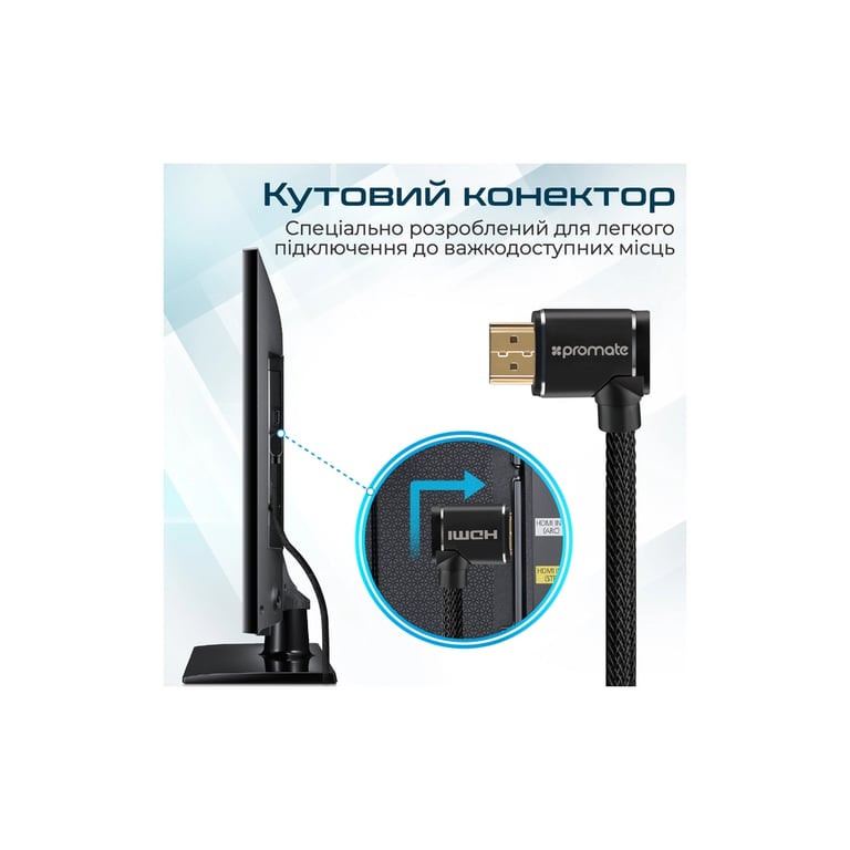 Кабель мультимедійний HDMI M to HDMI M V2.0 5.0m 90° corner Promate (prolink4k1-500.black) - фото 2