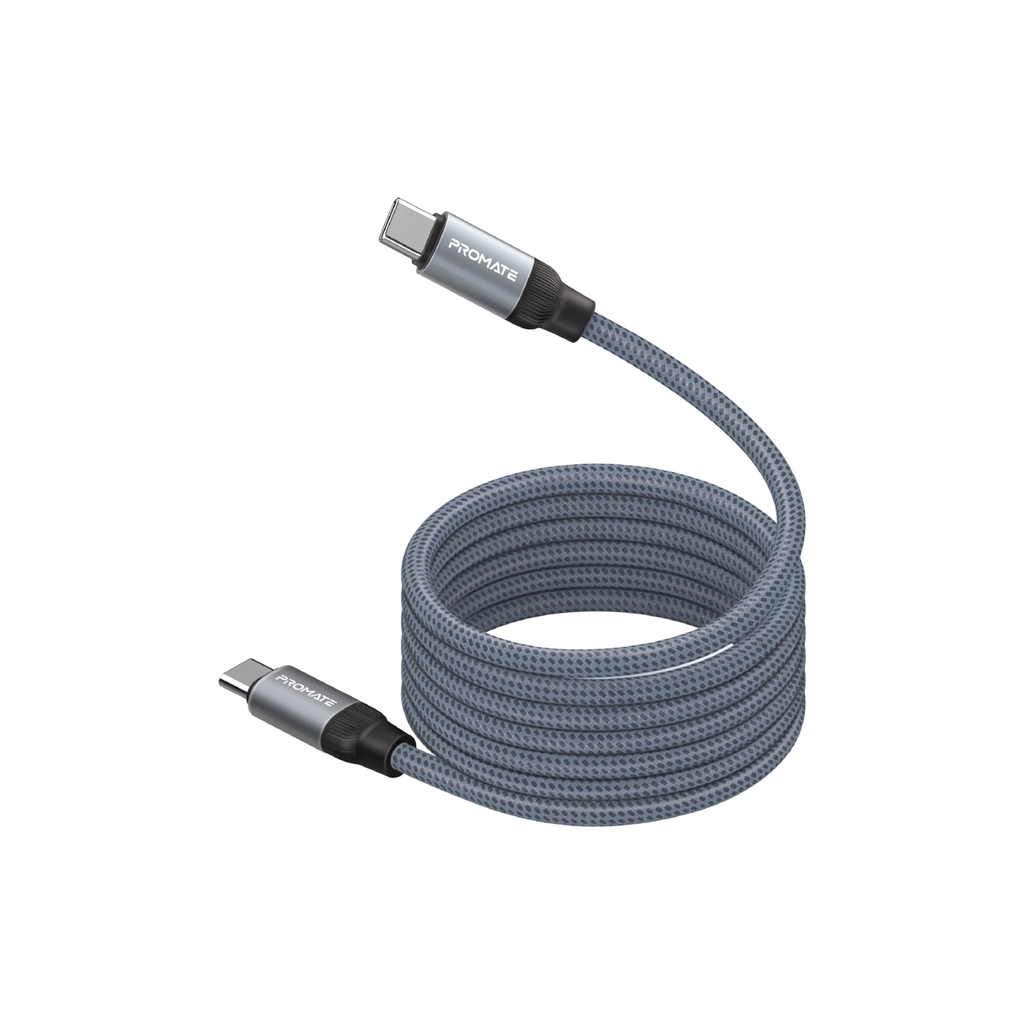 Дата кабель USB-C to USB-C 1.2m Promate (springy.grey)