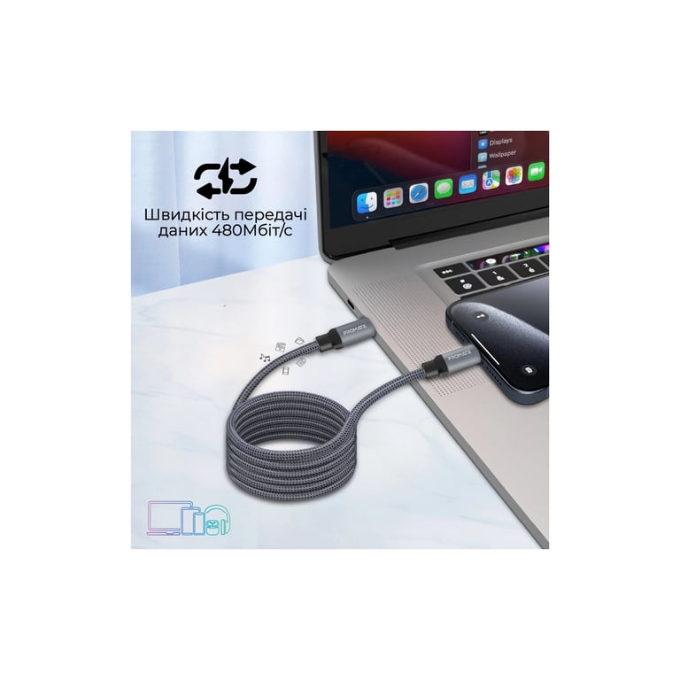 Дата кабель USB-C to USB-C 1.2m Promate (springy.grey) - фото 4