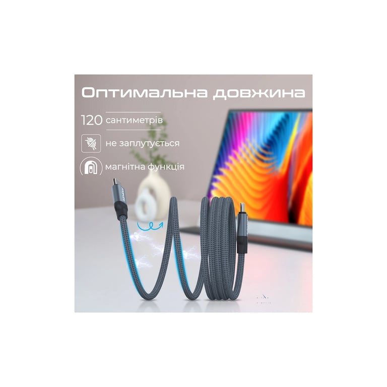 Дата кабель USB-C to USB-C 1.2m Promate (springy.grey) - фото 8